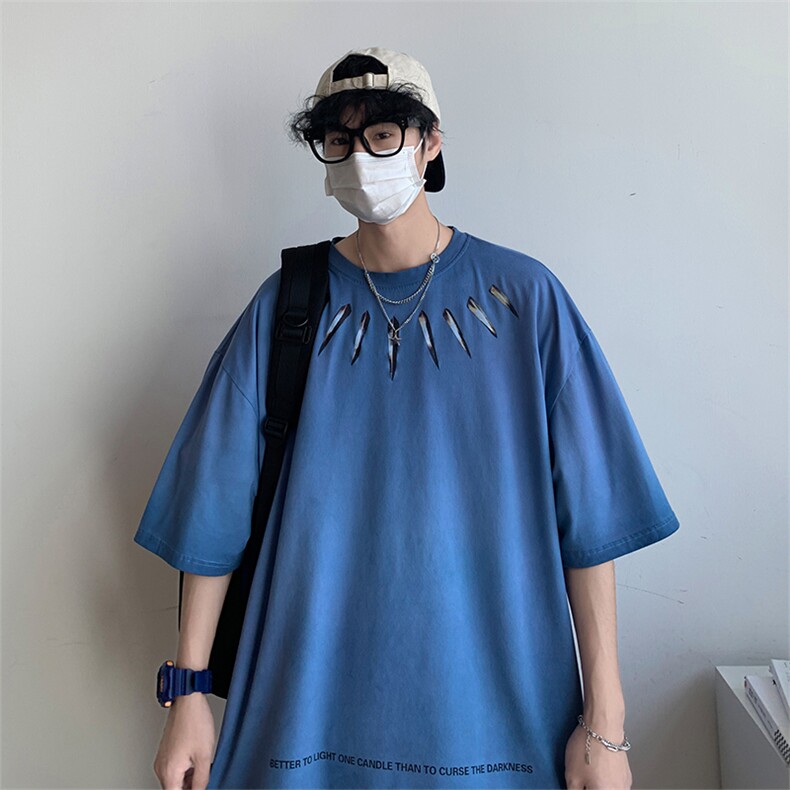 新款短袖港风模特潮牌纯棉手感落肩宽松胖子T恤TC3124-P33控48,男装T恤,星座717