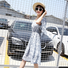 荷叶袖优雅韩版时尚气质通勤碎花圆领连衣裙2021年夏季潮流，女装连衣裙，依恋蒂丝