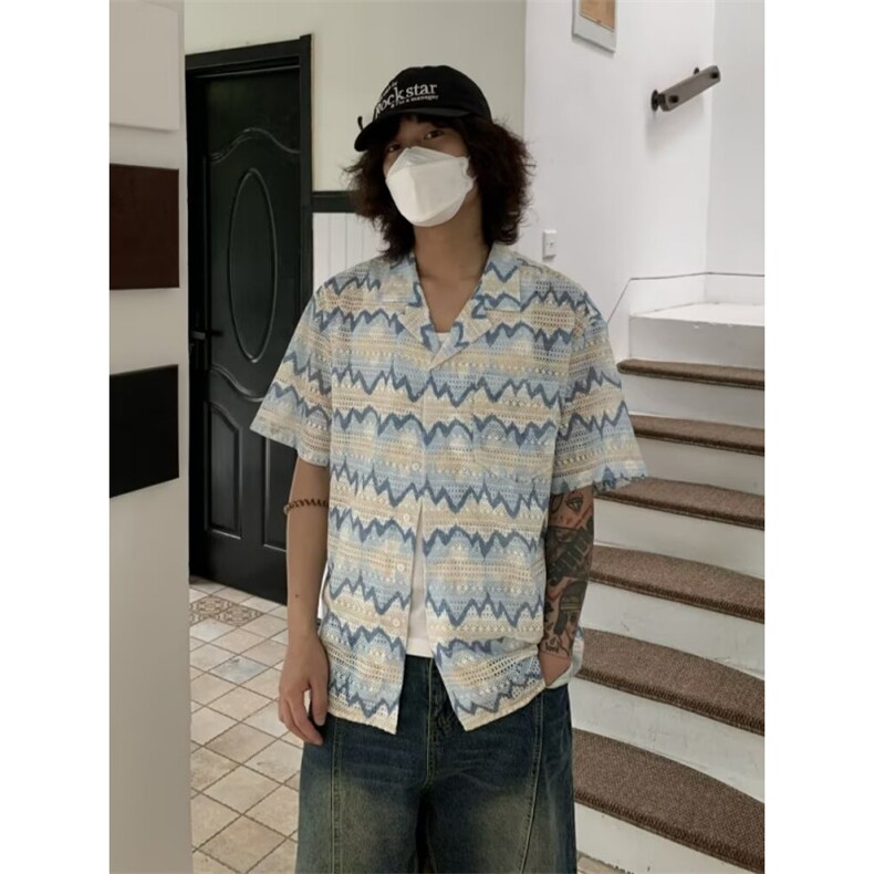 美式潮牌度假穿搭海岛衬衫短袖花衬衣宽松日系休闲上衣男CJ52,男装T恤,星座1116A（原606A-3）