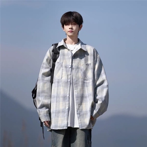 胖胖哥少年感格子长袖衬衫男2025新款秋季大码宽松日系休闲外套潮图片