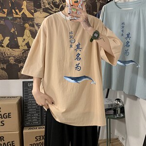 YT26261-P30 亚短袖t恤男大码五分袖男宽松七分袖 海报风图片