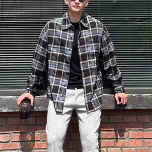GS6132P34日系港风复古翻领长袖格子衬衫外套男宽松时尚百搭休闲图片