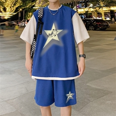 华夫格套装潮流休闲短袖短裤两件套FTZ3075-P55控78，男装休闲套装，电商B370