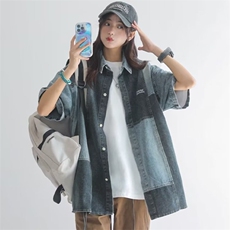 ins宽松型五分袖简约衬衫气质百搭原宿时尚潮流新款翻领文艺女，男装T恤，星座1210-1