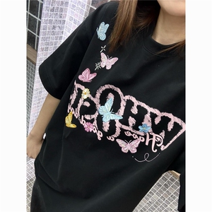 H0514-p35 设计感 刺绣+印花精梳紧密短袖t恤情侣款图片