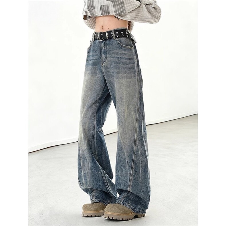 M2220蓝色美式斜切闪电纹牛仔裤裤子直筒修身设计感弯刀微喇裤,男装牛仔裤,星座308A-1（原309B-1）