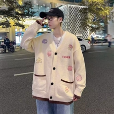 针织开衫男韩版潮流刺绣高街帅2025冬季ins宽松毛衣外套MZ234-P51，男装针织衫/毛衣，星座412