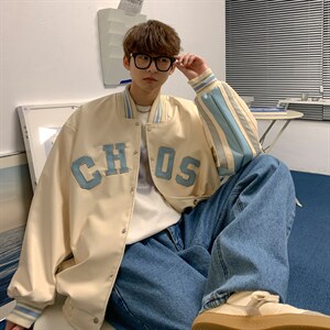 J57-P95-PU皮夹克棒球服拼接织带外套男，现货，现货！图片