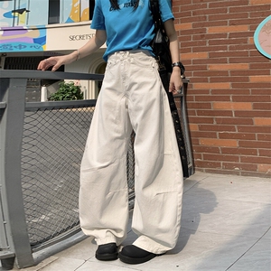 磨白夏季水洗裁片拼接弯刀牛仔裤男女宽松裤子潮流长裤YD9001-P65图片