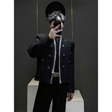 网图短款西装外套男满天星细闪柳钉手工钻设计感宽松西服XZ19P148，男装西服套装，星座512-1（原513-3）