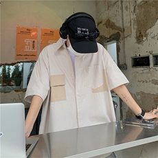 夏季立体袋衬衫男休闲潮流宽松夏季衬衣港风潮牌五分袖CS0774-P35，男装衬衫，星座308B-2