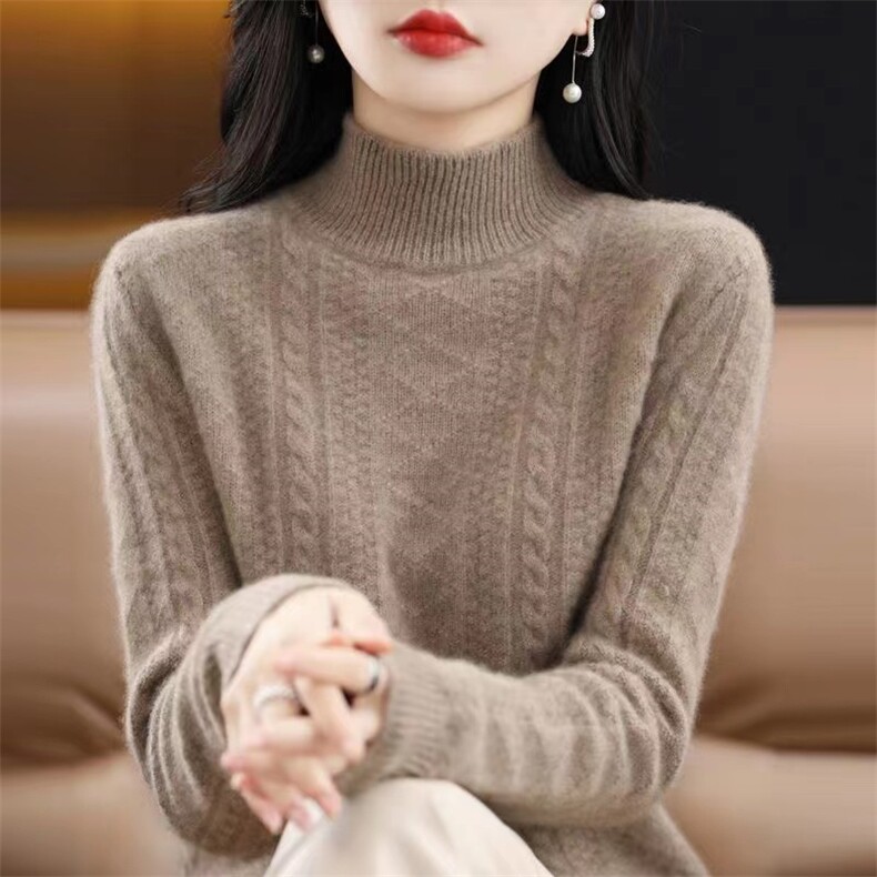秋冬新款羊毛衫女士加厚半高领高端宽松短款打底毛衣潮,针织衫/毛衣,萱芳婷羊绒