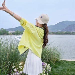 黄色撞色防晒衣女夏季新款轻量清爽防紫外线户外开衫防晒服图片