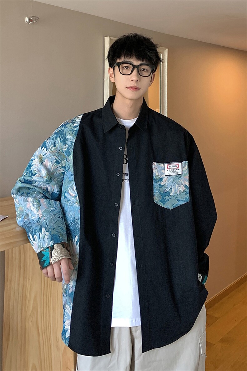 1港风花型长袖衬衫男大码情侣风衬衫男长袖衬衣CS7714P60控88,男装衬衫,星座226-2