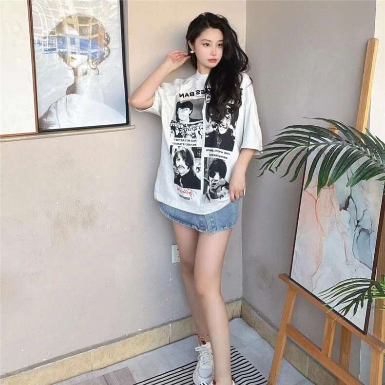 摇滚乐队海报印花短袖T恤夏季休闲ins潮牌百搭男女同款上衣图片