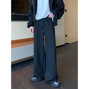 韩版小众灰色休闲直筒卫裤男显高阔腿垂感拖地运动长裤K6742-P38图片