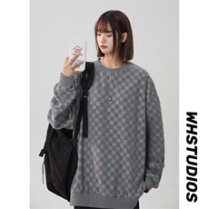 S5020/特P32春装新款棋盘格套头卫衣男潮宽松百搭长袖T恤外套，女装卫衣/绒衫，电商A141