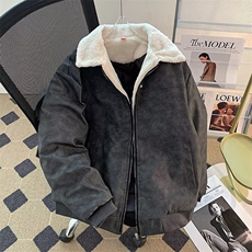 PU皮羊羔绒夹克棉服男女冬季加厚保暖翻领棉衣美式保暖工装外套，男装夹克，星座715-4