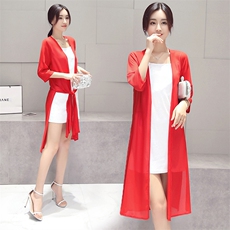 雪纺披肩外套女外搭夏季薄款七分袖宽松短款开衫空调衫防晒衣，女装蕾丝衫/雪纺衫，秀美人生