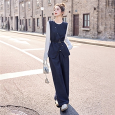 现货老钱风气质时髦马甲套装女2026春季休闲长袖t恤阔腿裤三件套，女装套装/套裙，依如秀(原杭风阁)