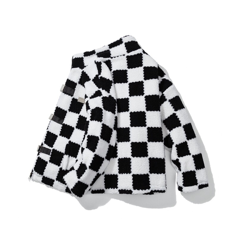 1白底冬季情侣羊羔毛棉衣男棉服棋盘格宽松棉衣外套男MY7535P135,男装棉衣,星座226-2