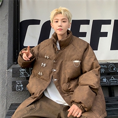 港风立领PU皮复古做旧面料金属飞机扣设计棉衣男MY77726P148控198，男装棉衣，星座227-7