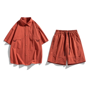夏季套装男高品潮牌五分袖衬衫大码短裤两件套DSA157-1-C67-P95图片