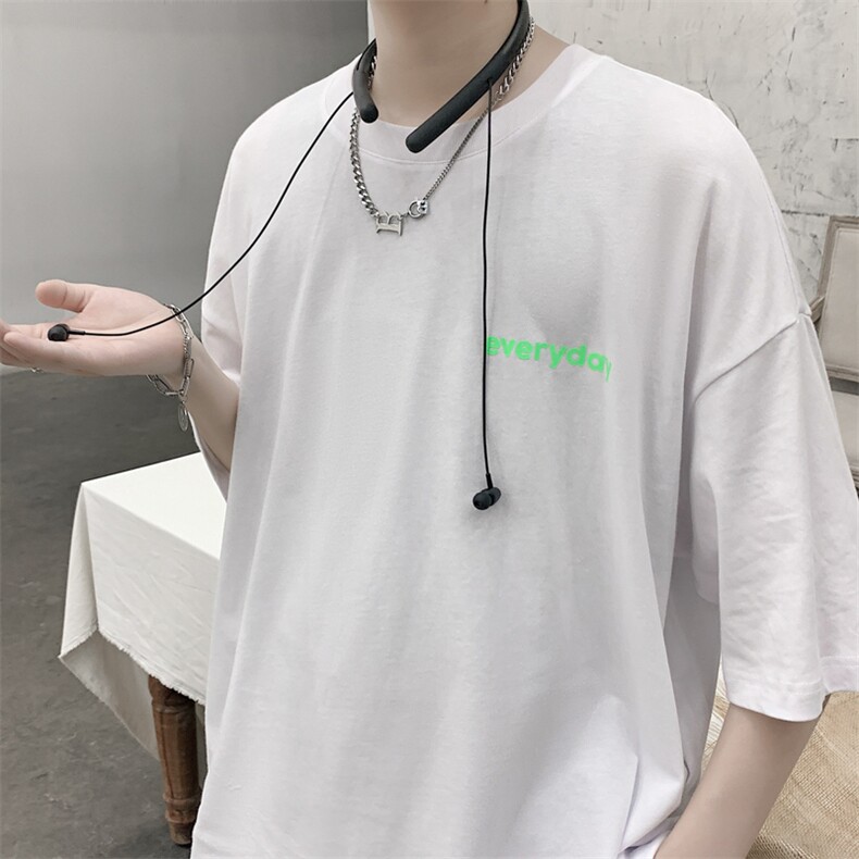 五分袖ins反光字母印花短袖T恤大码宽松男潮517A-1-T909-P35控48,男装T恤,星座517A-1