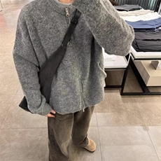 灰色高级感开衫毛衣男秋冬松弛感慵懒风针织衫格雷miu系穿搭外套，男装针织衫/毛衣，星座1116A（原606A-3）