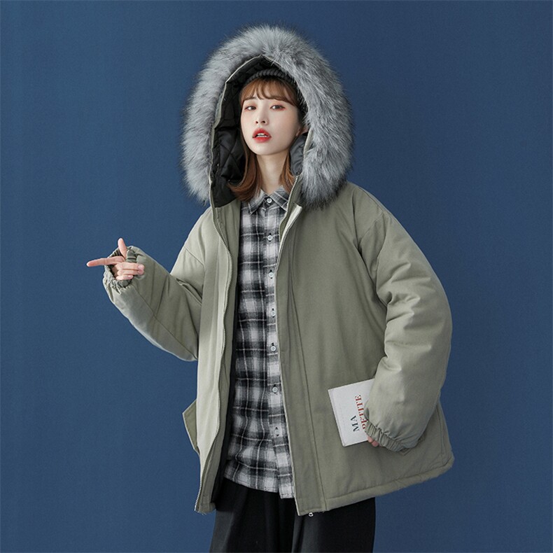 MM48138-P130冬季大毛领棉衣女港风加厚保暖棉袄女派克服,男装棉衣,电商A040