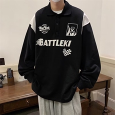 美式复古印花赛车服长袖POLO衫男女宽松百搭潮流卫衣W3451-P33，男装Polo衫，星座412-2