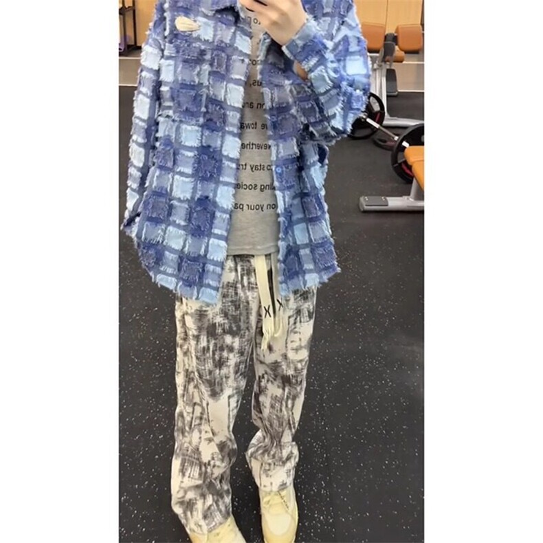 美式扎染工装裤子设计感直筒裤运动休闲长裤KZ13特P39,男装工装外套,星座908-1