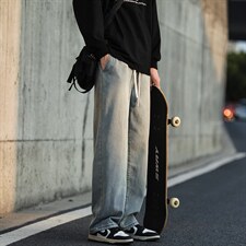 秋冬新款牛仔裤松紧腰橡筋裤直筒宽松潮流水洗拖地裤G63-P48，男装牛仔裤，星座815-2