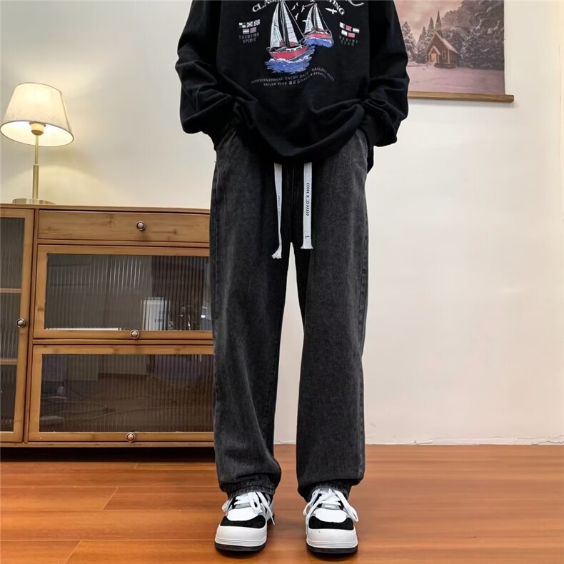 美式直筒牛仔裤子男潮牌痞帅复古高街vibe男款休闲长裤K80188-p43图片