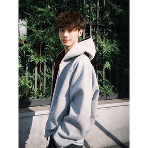 开衫卫衣女男款秋季双拉炼撞色连帽外套重磅刺绣白色帽衫WY04图片