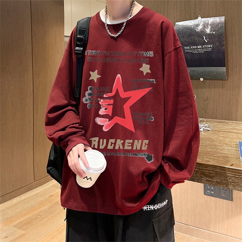 直播品质秋冬重磅潮牌嘻哈美式印花纯棉长袖T恤打底衫CT390特P28,男装T恤,电商A486