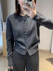 2025年夏季时尚百搭女士开衫单件长袖常规款单排扣落肩袖，女装针织衫/毛衣，春贝羊绒