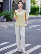 新中式国风时尚套装女2025年新款夏季复古洋气减龄改良旗袍两件件，女装套装/套裙，新依时派