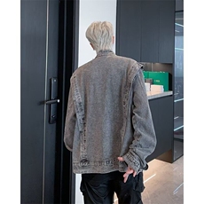 美式做旧重工牛仔外套男款潮流设计感小众街头机车夹克W6417-P74，男装夹克，星座412-3