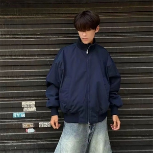 抖音得物 美式潮休闲夹克春季立领纯色复古工装加厚棉服外套MF01图片