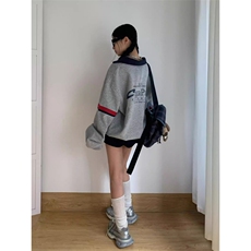 美式V领卫衣女秋季新款撞色拼接套头长袖宽松情侣上衣WY002-P46，男装卫衣，星座208-5