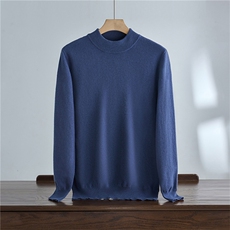 秋冬新款100澳洲羊毛男士针织半高领套头上衣圆领保暖时尚简约风，男装针织衫/毛衣，达齐羊绒