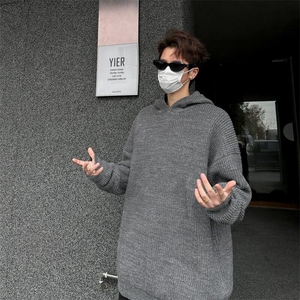 灰色美式复古亨利领毛衣男款冬季慵懒风高级感针织衫 MY602图片