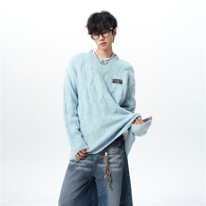 8XL-M圆领毛衣男秋冬慵懒风宽松情侣装麻花针织羊毛衫MY19004P68，男装针织衫/毛衣，电商B312