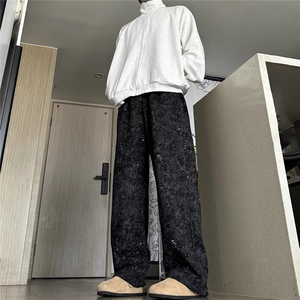 水洗扎染重磅裤子男款秋小众设计感休闲裤复古重磅卫裤WK04 P54图片