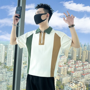 2024夏季新款拉链领口撞色拼接翻领POLO衫男短裤  PL67-P58图片