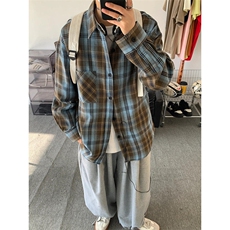 脏脏风格子衬衫男款复古小众格纹长袖衬衣cleanfit外套CS07，男装衬衫，星座1116A（原606A-3）