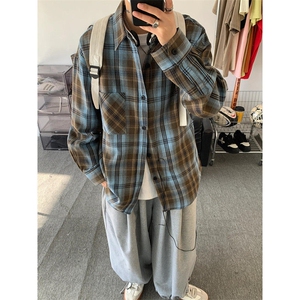 脏脏风格子衬衫男款复古小众格纹长袖衬衣cleanfit外套 CS07图片