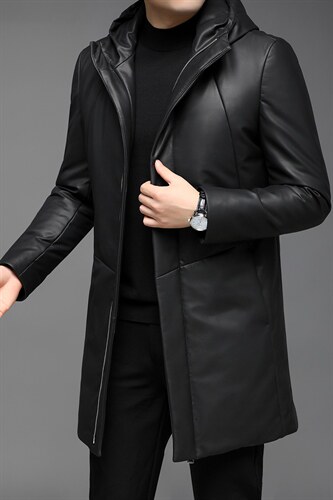 冬装绵羊皮皮羽绒服连帽厚款中年休闲男装白鸭绒外套HPN6803-P630图片