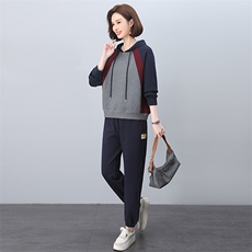 品牌专柜款春装新款韩版大码拼色两件套运动服休闲套装，女装套装/套裙，忆绮罗